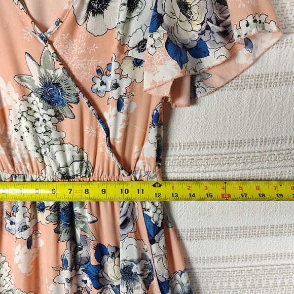 Ella Mara Peach Blue Floral Maxi Dress Short Sleeve Size S - Picture 5 of 10